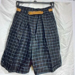 Vintage high waist plaid shorts, long cuffed 80s